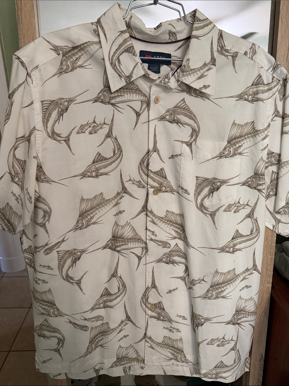 Cova off white  Short-Sleeve Sailfish / marlin Print Button-Down Shirt